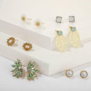 6pairs/set Elegant Rhinestone Beads Earrings Women Flower Leaf Ear Stud Jewelry