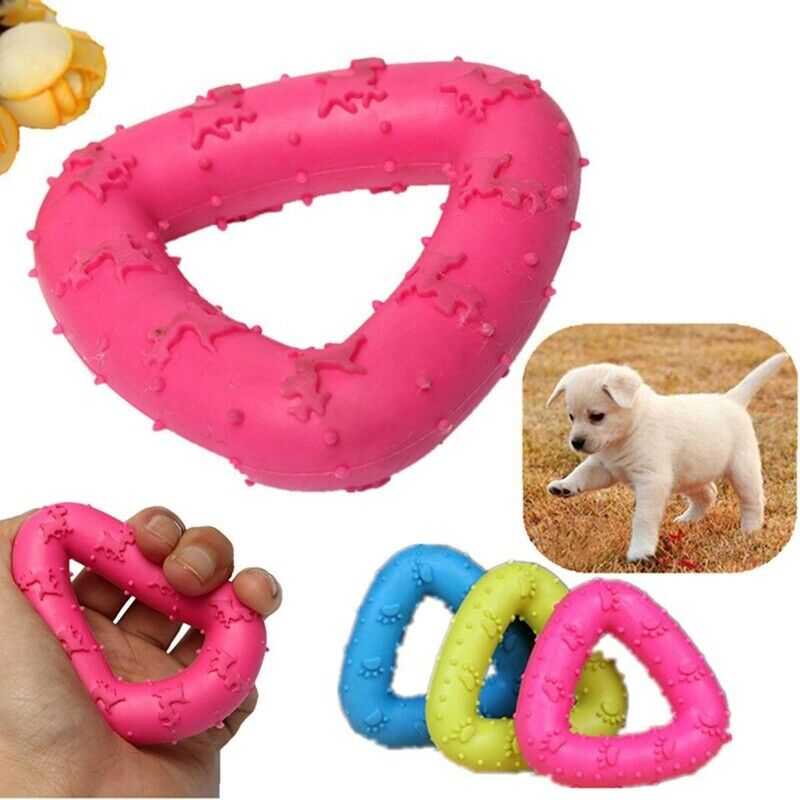 Rubber Pet Dog Puppy Cat Dental Teething Healthy Teeth Gums Triangular Chew