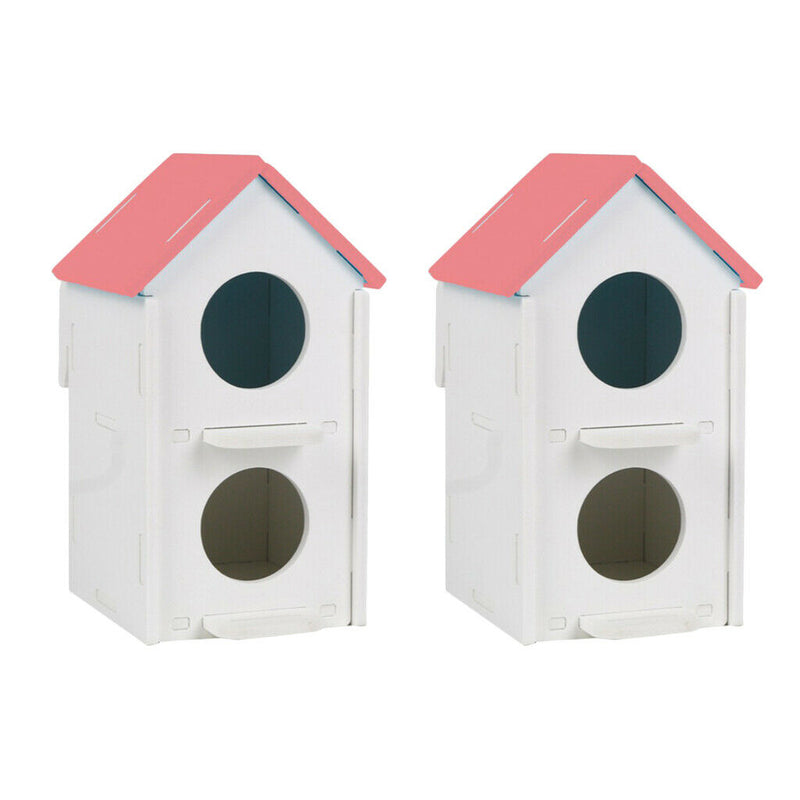 2x Pet Wood Breeding Nesting Bird Cage Box Nest House Hut for Parrot Birds Pink