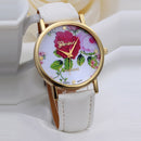 Women's Fashion Flower Dial Leather Band Quartz Analog Watches Watch