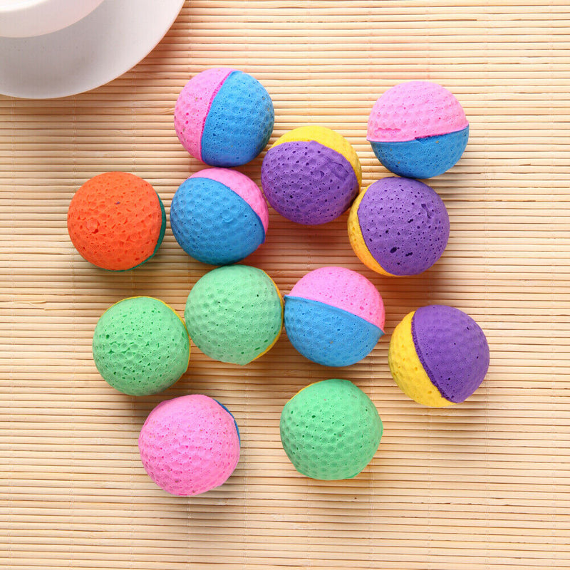 12pcs Funny Colorful Soft Latex Feathered Ball Toys Pet Cat and Dog Toys