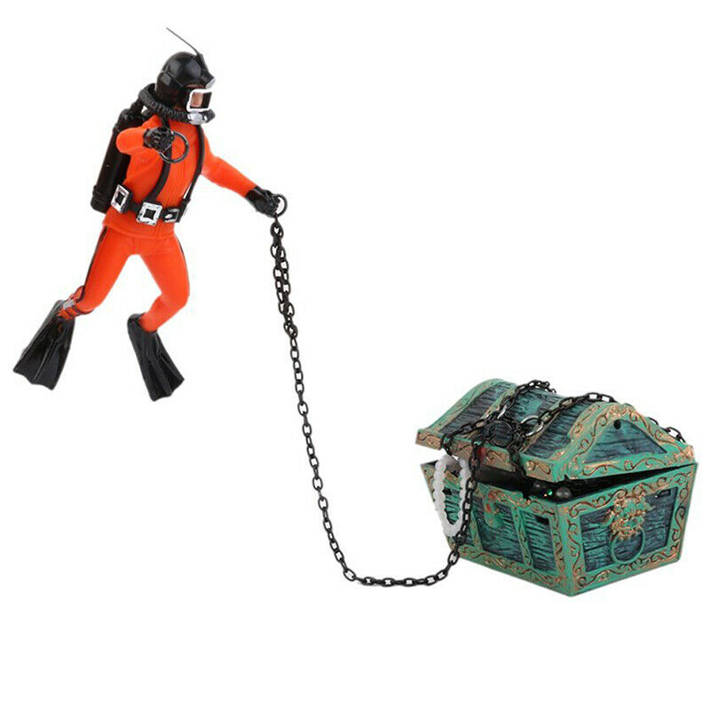 treasure Treasure hunter Diver Decoration for Aquarium Fish Tank orange O6B2