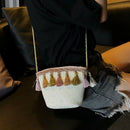 Women Tassel Coin Purse Diagonal Across The Shoulder Rattan Beach Bag(Khaki