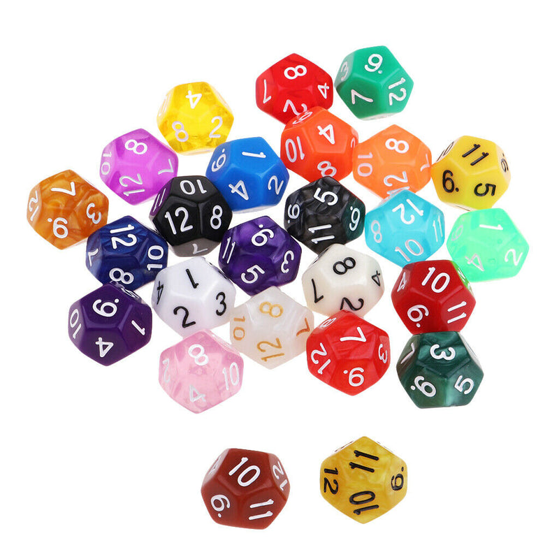 25Pc Acrylic D12 Dices for Dungeons &Dragons D&D TRPG Adults Pub Bar Fun