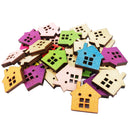 100Pcs Colorful House Shape 2 Holes Wooden Sewing Button For DIY Accessories