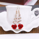 Elegant Women's Crystal Red Rose Flower Dangle Drop Earrings Wedding Jewelry New