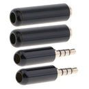 2PCS 3.5mm 1/8" Jack 4 Pole Stereo Audio Male Plug + Female Jack Soldering Black