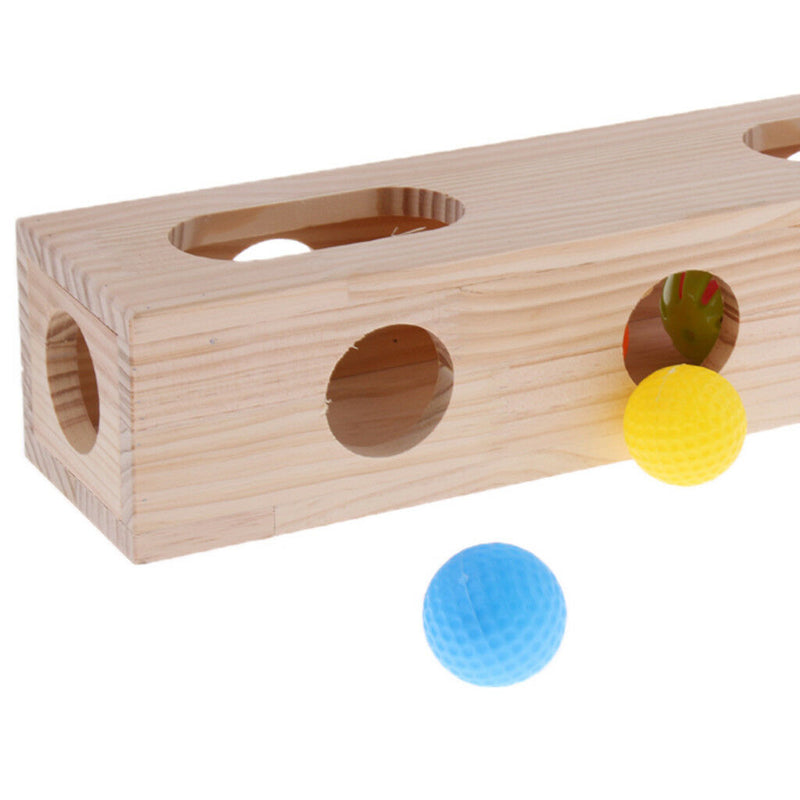 Hide and Seek Cat Play Box Wooden Treasure Box with Interactive Balls