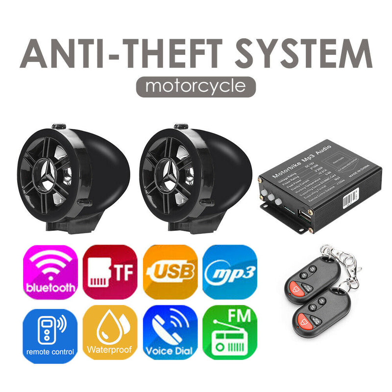 Remote Motorcycle Anti Theft Alarm System FM Radio Bluetooth Speaker Amplifier