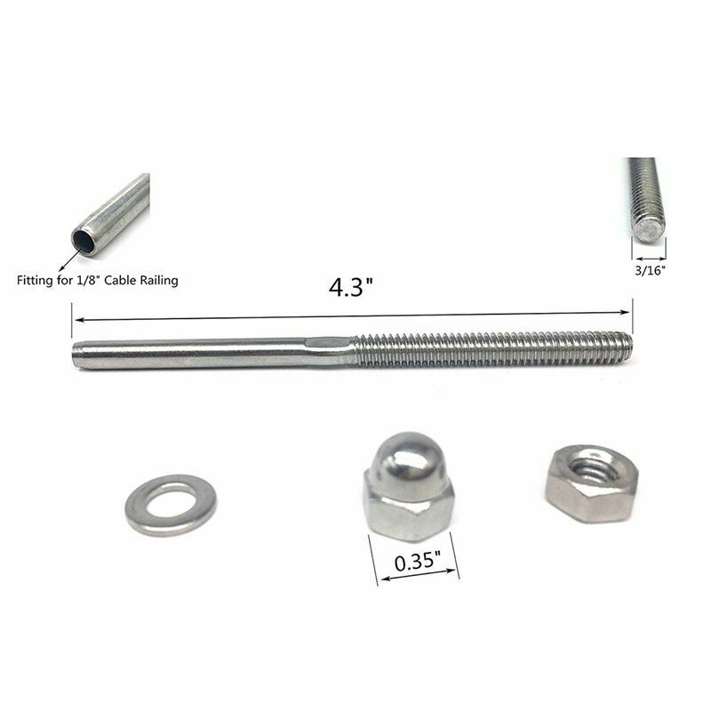 Threaded Terminal Stud End,Stainless Steel Stair Railing,for 1/8 inch Cable U9X6