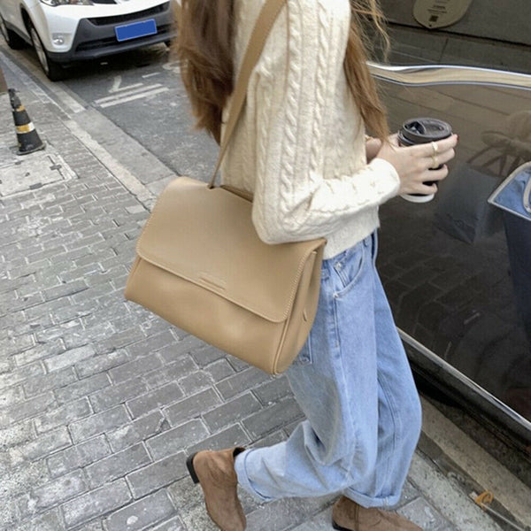 Casual PU Leather Solid Handbag Women Large Capacity Flap Street Travel Tote