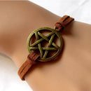 New Bracelet Inspired Retro Bronze Pentagram Pendant Brown Rope Bracelet SEAU