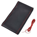 Black+Red PU Leather Warming Car Steering Wheel DIY Cover With Needles Thread.