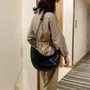 Women PU Leather Semicircle Shoulder Crossbody Sling Bag Rivet Messenger Handbag