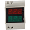 Din-Rail AC 110V/220V Digital Voltmeter Ammeter Red Volt Green Amp Meter LE