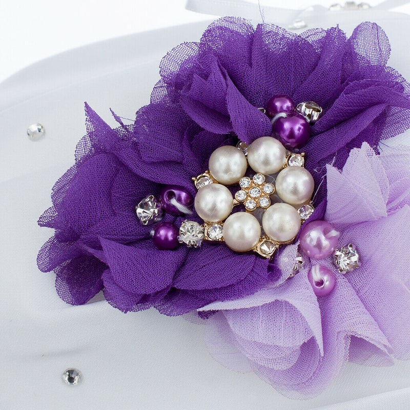 1 Set Purple Flower Pearls Diamante Ring Bearer and Flower Girl Basket