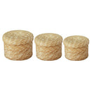 3 Pcs/Set Handmade Straw Woven Storage Basket With Lid Snack Organizer Stor