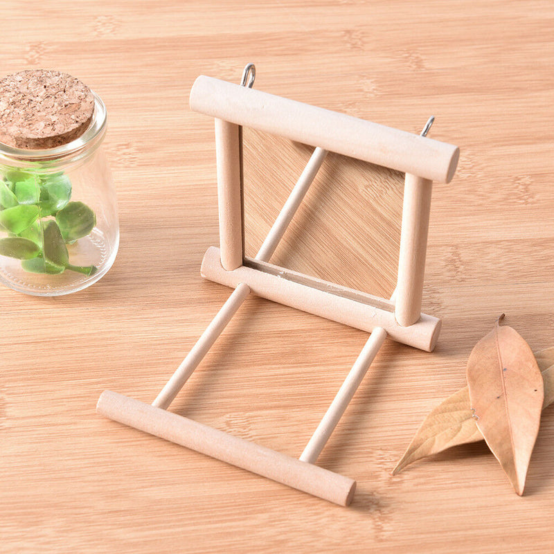 Bird Mirror & Perch Wooden Interactive Bird Toys Budgie Canary Cockatiel Finch