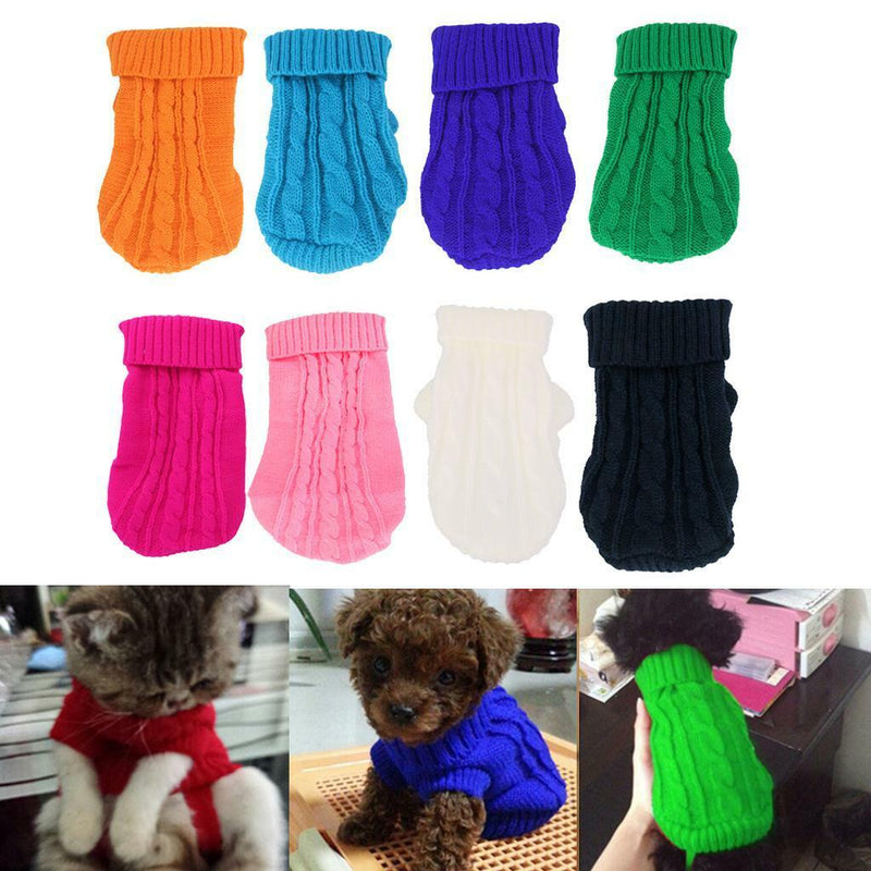 Small Pet Dog Sweater Warm Clothes Crochet Coat For Chihuahua Lake Blue 4#