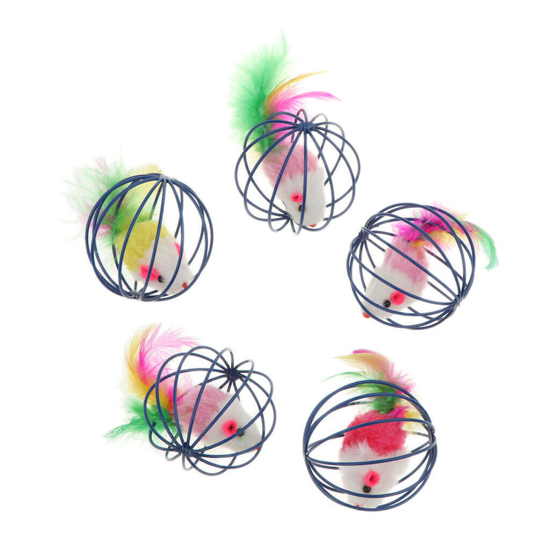 Cat Toys Furry kitten Mice in the cage 5 Pack
