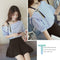 Short Sleeve Hollow Off Shoulder Strapless Stripe Women Tops (Blue XXL)