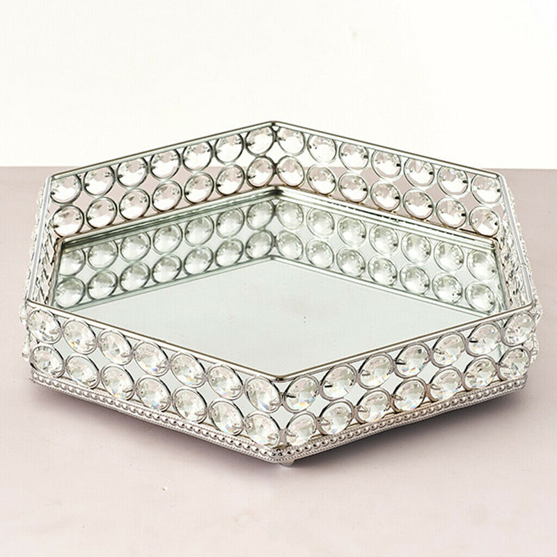 1pc Hex Mirrored Crystal Vanity Tray Cosmetic Home Bedroom Decor Dresser