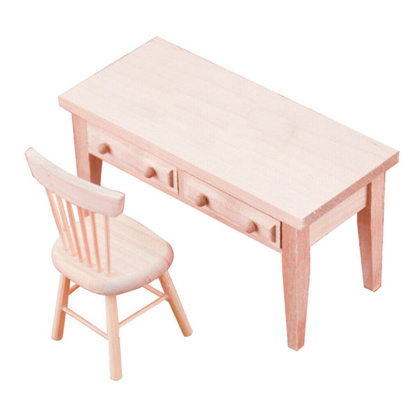 1/12 Miniatures Unpainted Table And Chair Set Furniture Room DIY Ornaments