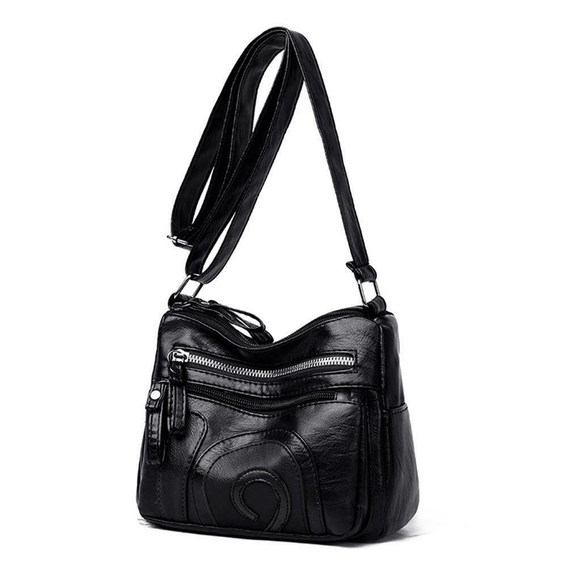 Hit Color Shoulder Messenger Handbags Women Leather Crossbody Bags (Black)
