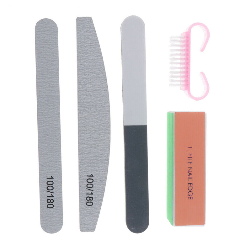5pcs Nail Files Buffer Shiner Polisher Brush Kit for Nail Art Supplies, 100/180