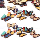 100 ASSORTED COLORS BUTTERFLY SHAPED WOODEN BUTTONS FLATBACK 2 HOLES 28x21mm