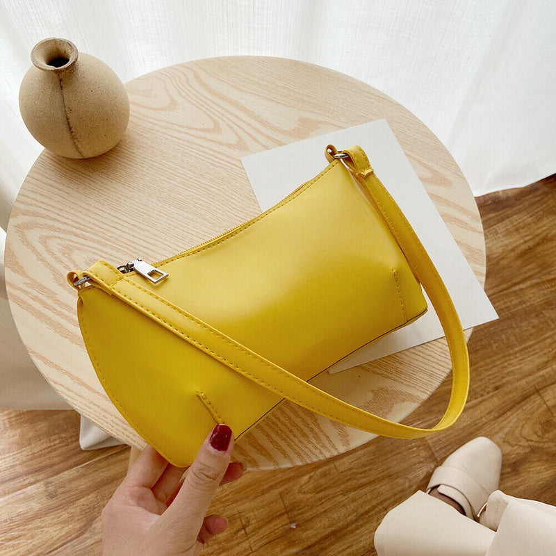 Women Casual Handbag Portable Female Solid PU Totes Shoulder Bag (Yellow)