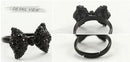 2X Black Rhinestone Crystal Bowknot Tie Ring Adjustable Bow Women Jewelry  In 3C