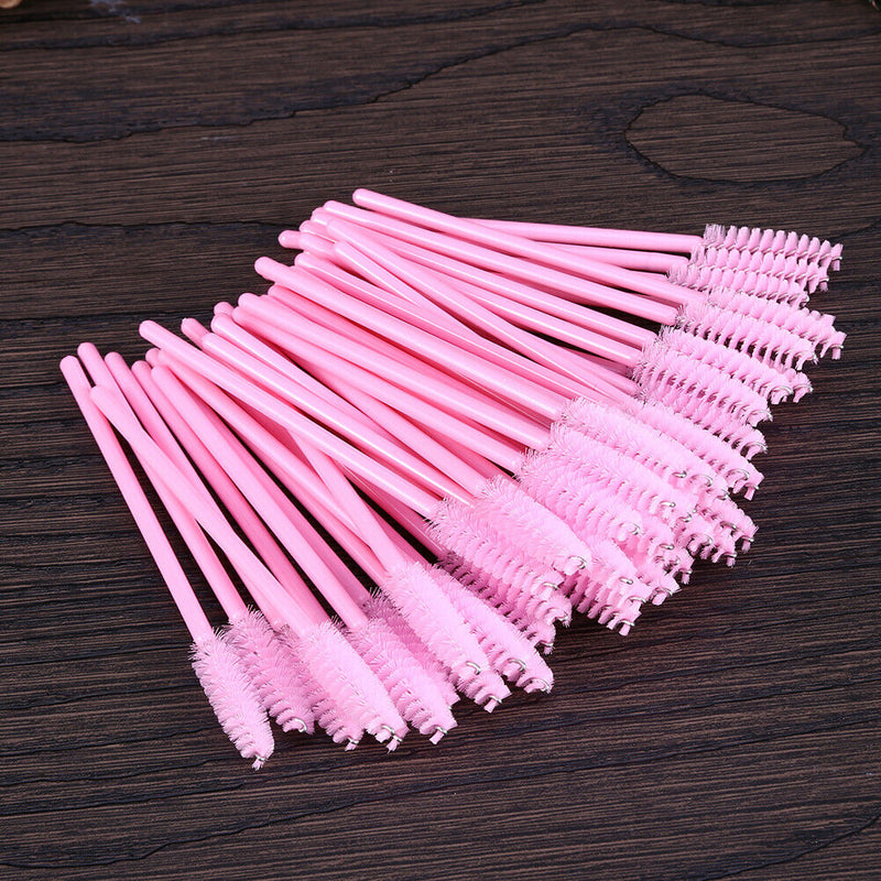 100Pcs Disposable Eyelash Brush Mascara Wands Applicator Spoolers (Pink)