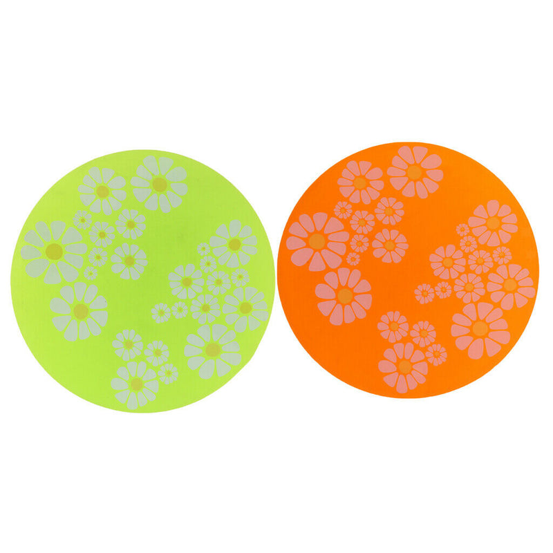 2 x Bright Color Round Shape Food Dish Tray with Flower Printed