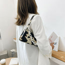 Cow Print Handbag Women PU Acrylic Chain Underarm Shoulder Bags (Beige)