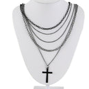 Fashion Retro Multi-layer Chain Pendant Black Cross Metal Long Necklace GiftO3J5