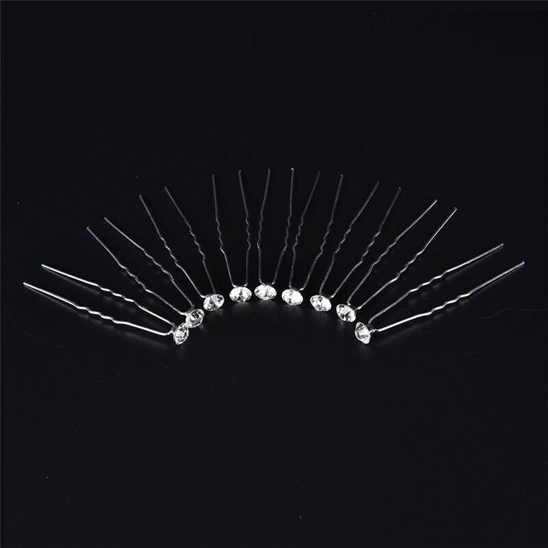 20PCS Clear Crystal Rhinestone Diamante Wedding Bridal Prom Hair Pins Hairpin MO