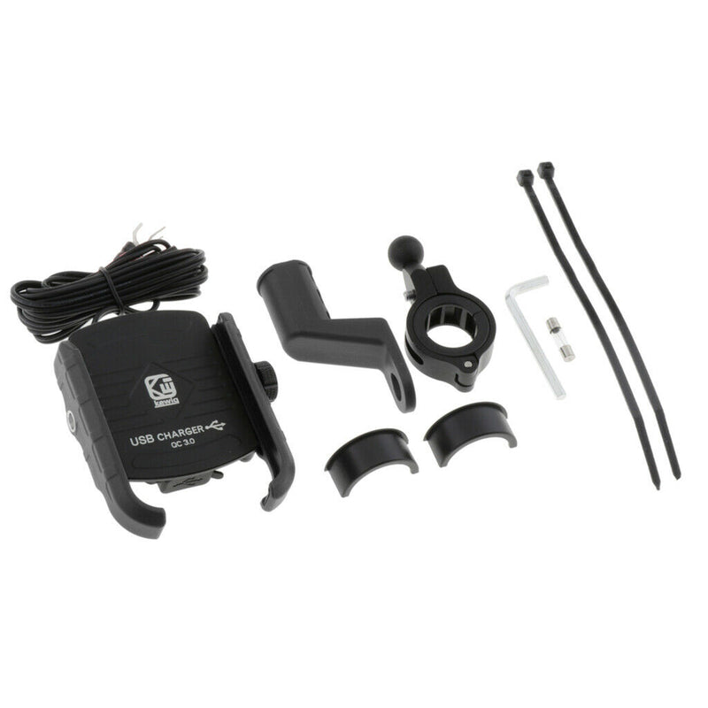 Stable Motorcycle Handlebar Phone Holder+QC3.0 Smart Quick Charger Black