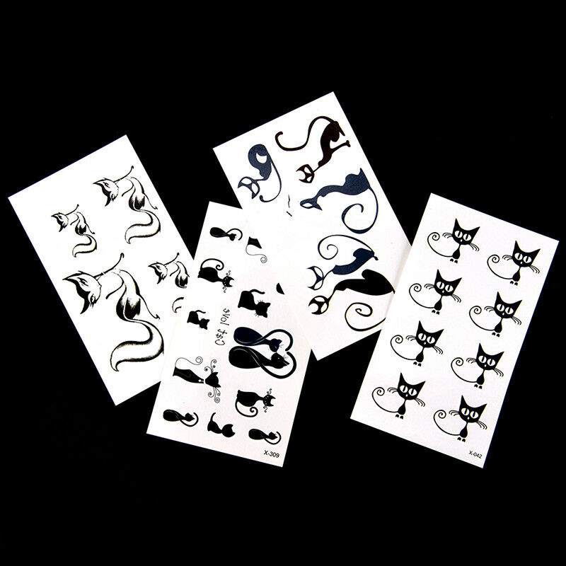 10X Small Black Cat Waterproof Temporary Tattoos Body Arts Flash Tattoo Stick`US