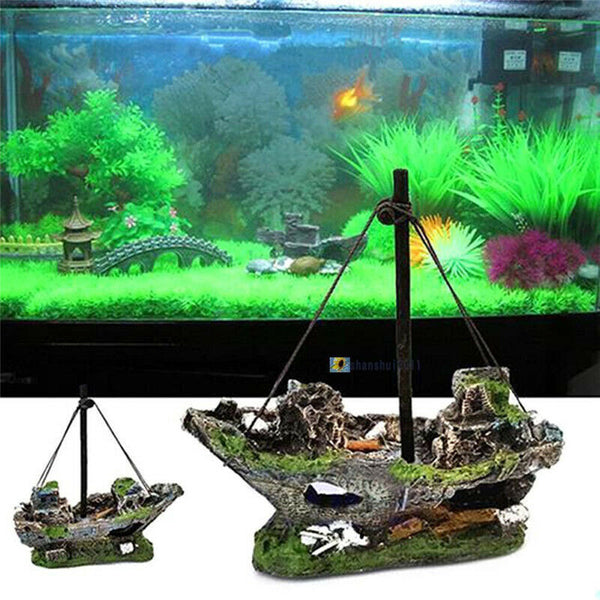 Aquarium Decoration Ornament Sailing Boat Ship Destroyer Fish Tank Cave Decor