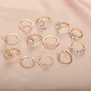 12pcs/set Retro Rhinestone Rings Crystal Knuckle Ring Women Jewelry Gift