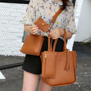 4pcs/set Litchi Leather Tassel Women Tote Shoulder Handbag Card Bags (Brown