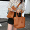 4pcs/set Litchi Leather Tassel Women Tote Shoulder Handbag Card Bags (Brown