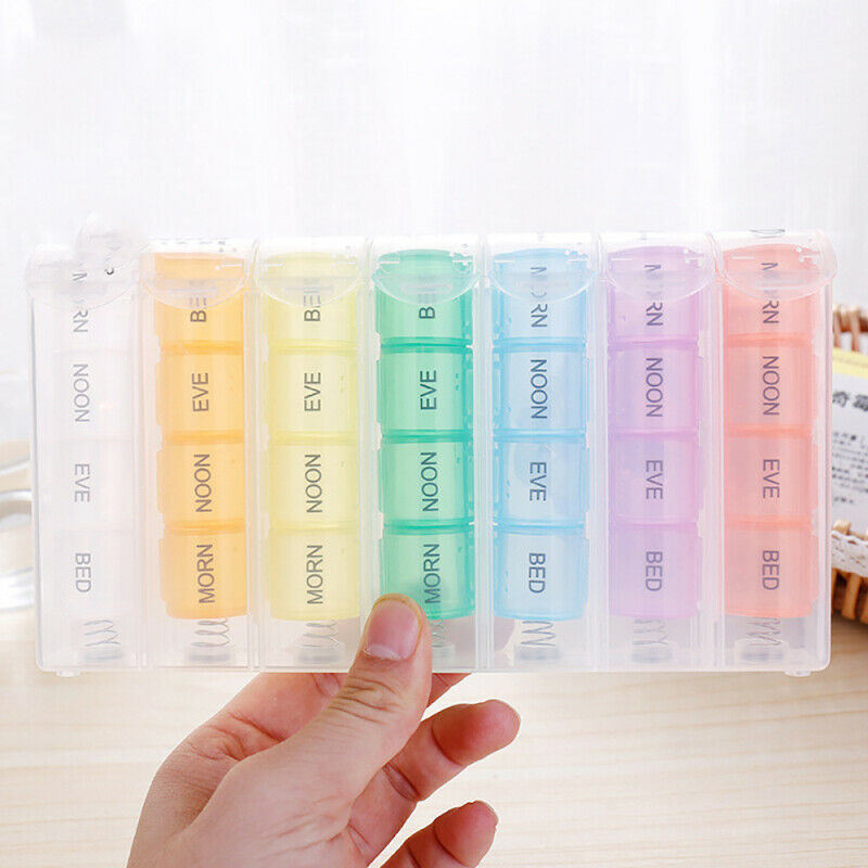 7 Day Weekly Medicine Organizer 28 Slot Pill Dispenser Tablet Storage Pop-Up Box