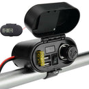 12/24V Motorcycle Cigarette Lighter Socket +Dual USB Charger Power-Port +Switch-