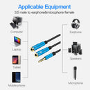 2 in 1 3.5mm Audio Cable 1 Male to 2 Female Headphone Microphone AUX Cord