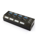 4 Port USB 3.0 Hub with High Speed Adapter ON OFF Switch for Laptop PC Black