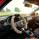 Luxury Leopard Print Fashionable Plush Car Steering Wheel Cover, Universal  B5Q2