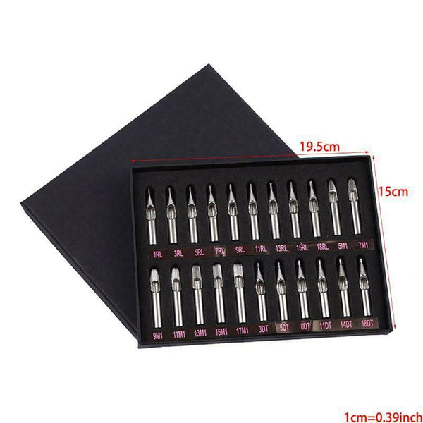 High Quality 22PCS 304 Stainless Steel Tattoo Tips Kit Tattoo Nozzle Tips Mix