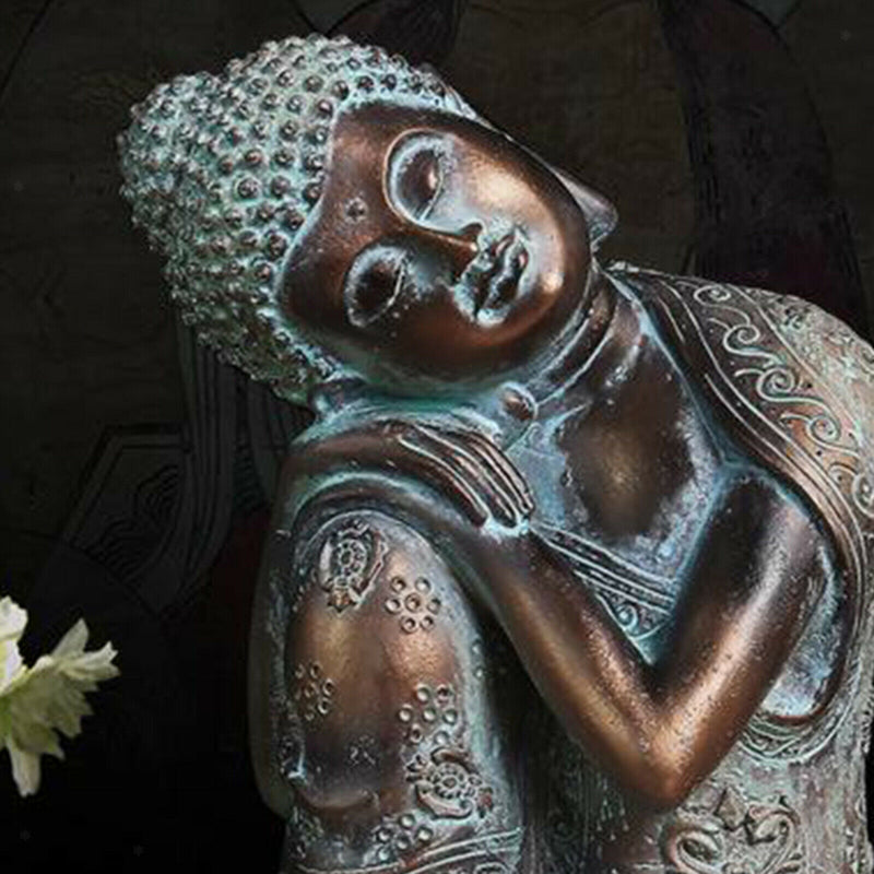 Bronze 23cm Sleeping Buddha Statue Hand Carved Seat Resting Sleep Napping
